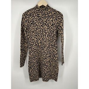 Frame Jacquard Sweater Mock Neck Light Camel Animal Print Mini Dress Size Small